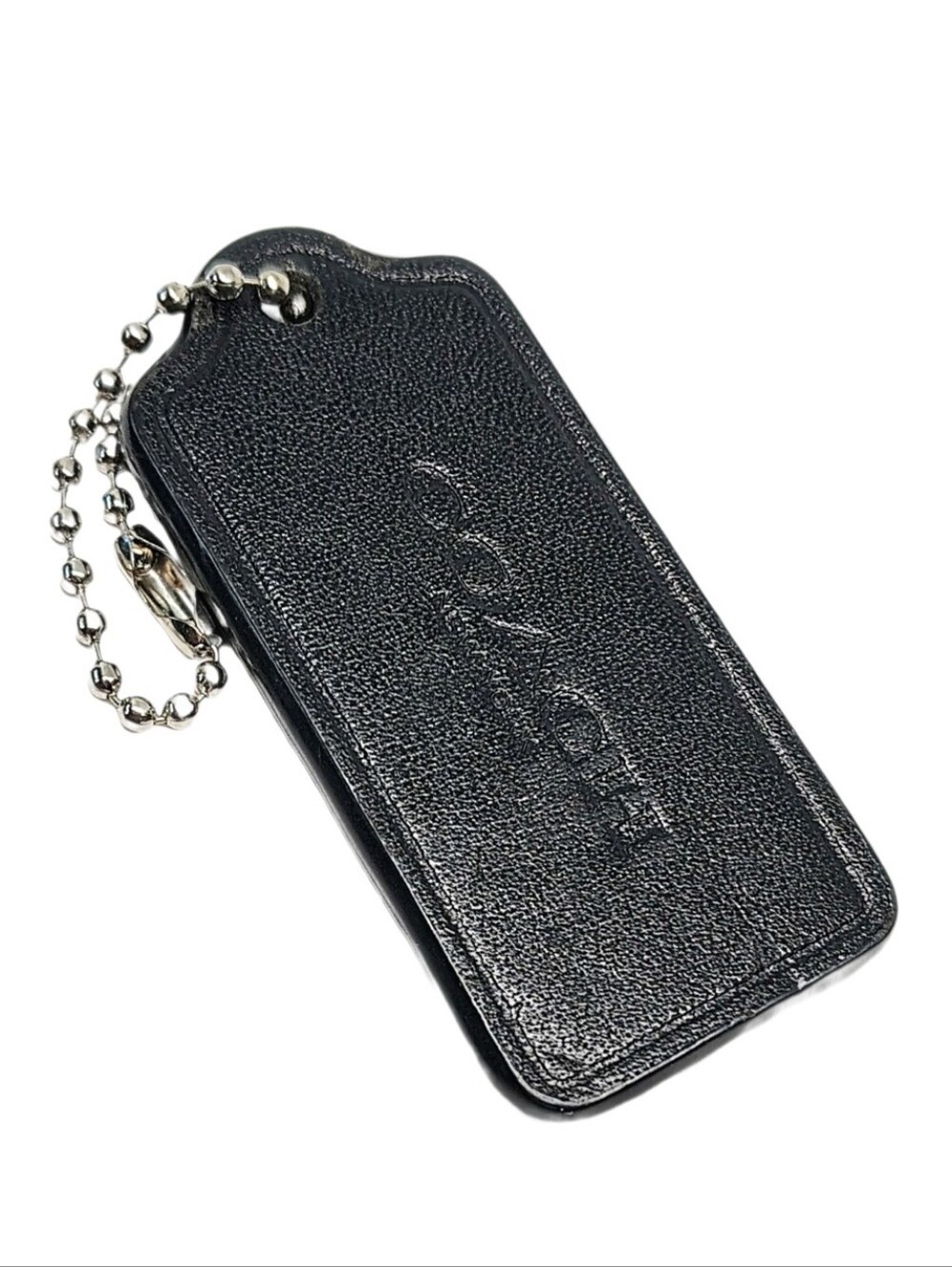 🖤 2.25" Coach Black Smooth Leather Hangtag Bag Fob Purse Charm Keychain Tag